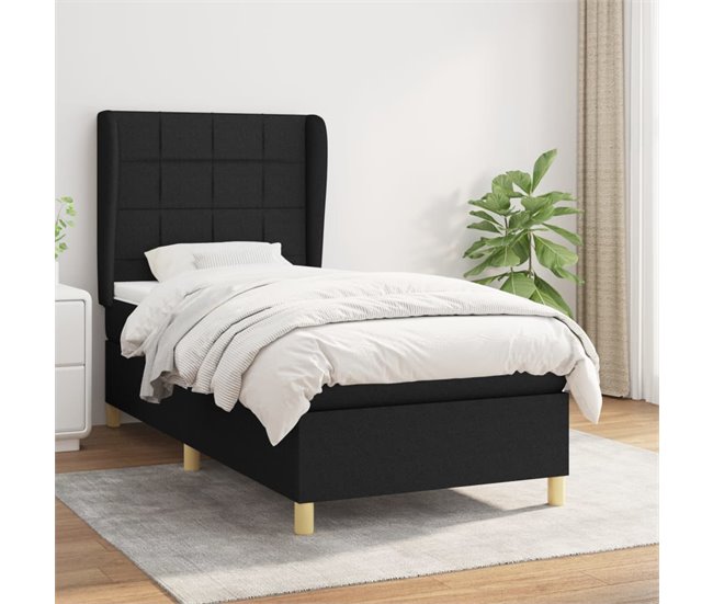 Conforama Cama Box Spring Con Colchón Tela Negro 90x190 Cm Bloques Con Cuadros