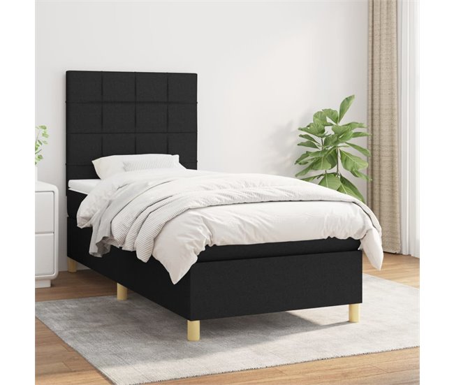 Conforama Cama Box Spring Con Colchón Tela Negro 90x190 Cm Bloques Con Cuadros