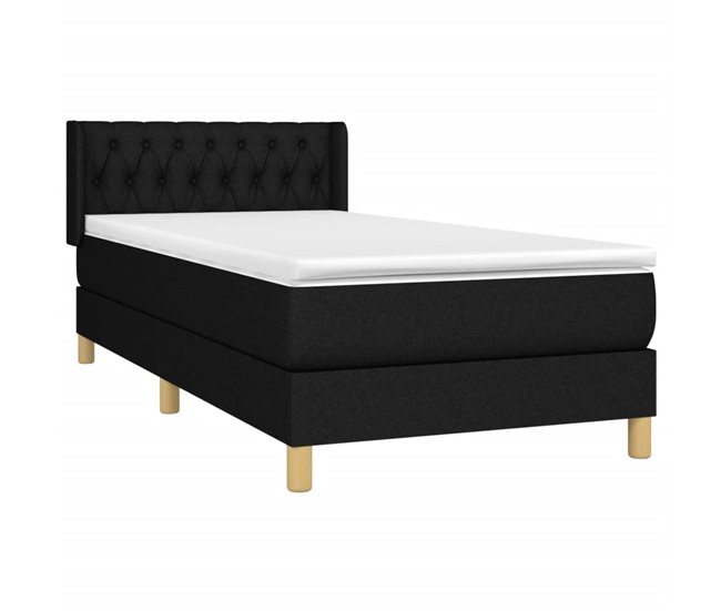 Conforama Cama Box Spring Con Colchón Tela Negro 90x190 Cm Diseño De Botones