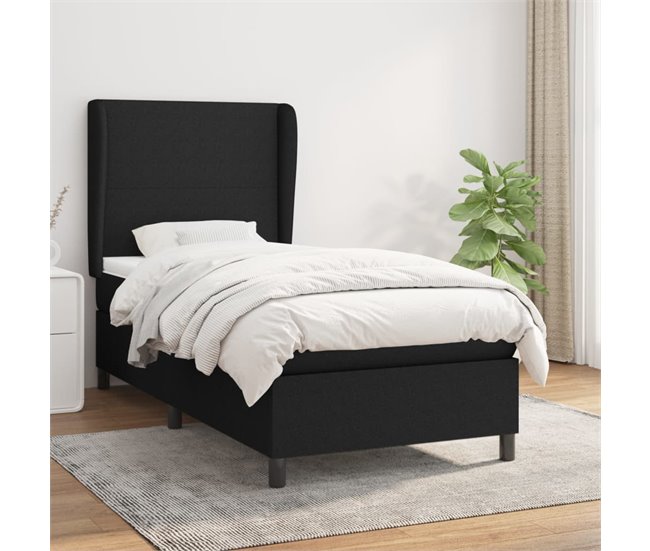 Conforama Cama Box Spring Con Colchón Tela Negro 90x190 Cm Diseño Plano