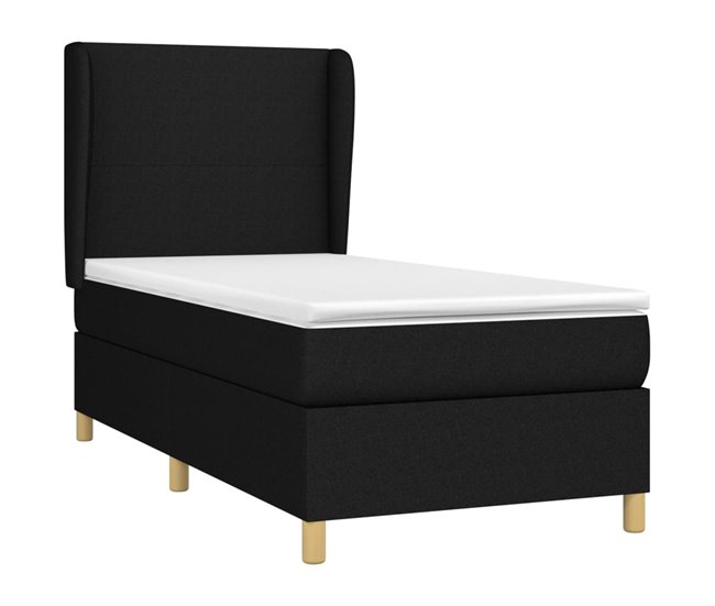 Conforama Cama Box Spring Con Colchón Tela Negro 90x190 Cm Diseño Plano
