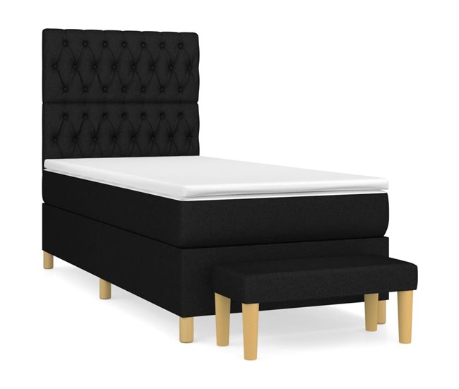 Conforama Cama box spring con colchón tela negro 90x190 cm Diseño de botones