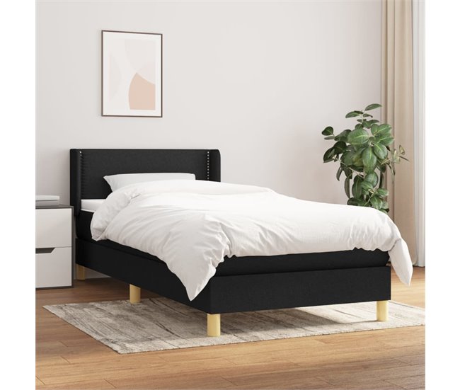 Conforama Cama Box Spring Con Colchón Tela Negro 90x190 Cm Liso Con Clavos