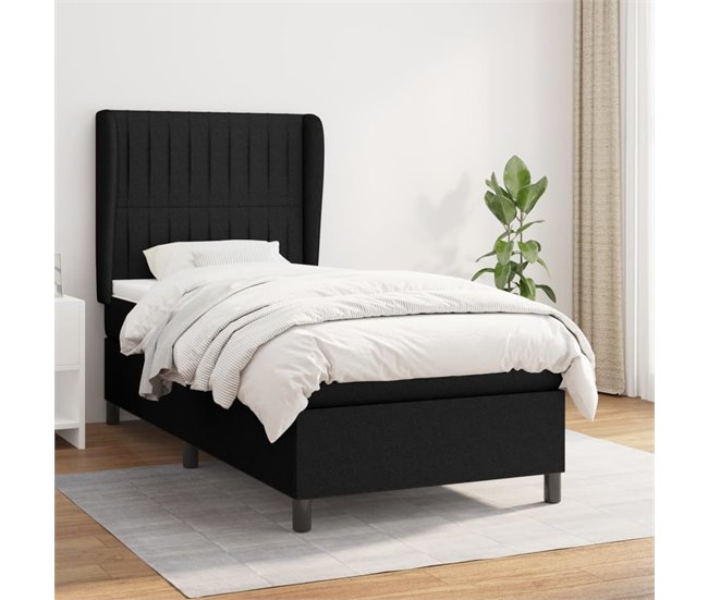 Conforama Cama Box Spring Con Colchón Tela Negro 90x190 Cm Rayas Verticales
