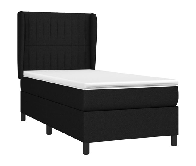 Conforama Cama Box Spring Con Colchón Tela Negro 90x190 Cm Rayas Verticales