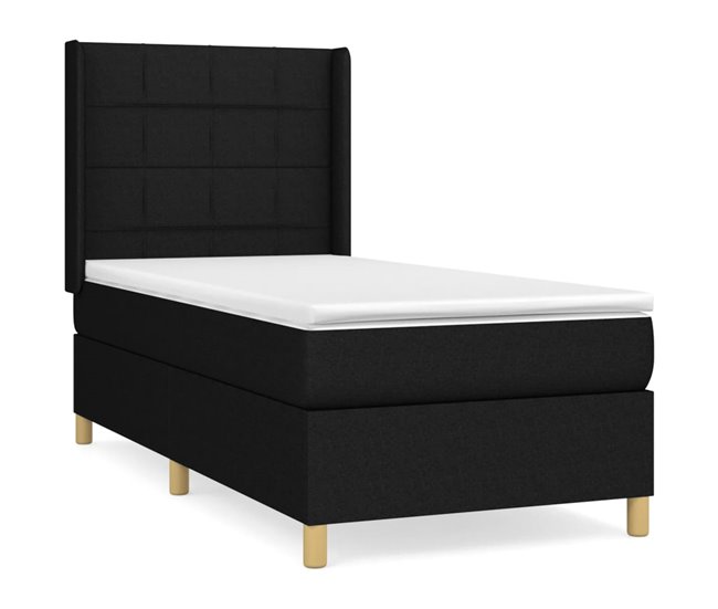 Conforama Cama box spring con colchón tela negro 90x200 cm Bloques con cuadros