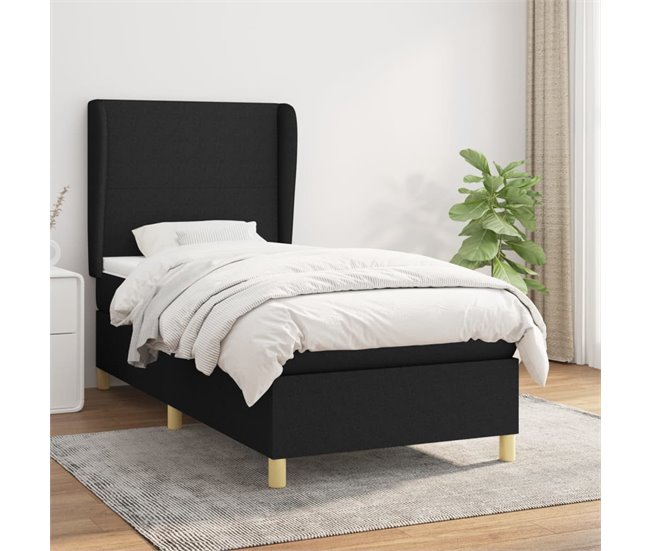 Conforama Cama Box Spring Con Colchón Tela Negro 90x200 Cm Diseño Plano