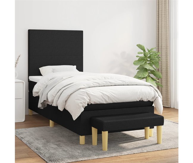 Conforama Cama Box Spring Con Colchón Tela Negro 90x200 Cm Diseño Plano