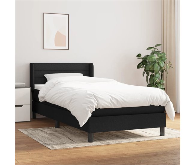 Conforama Cama Box Spring Con Colchón Tela Negro 90x200 Cm Rayas Horizontales