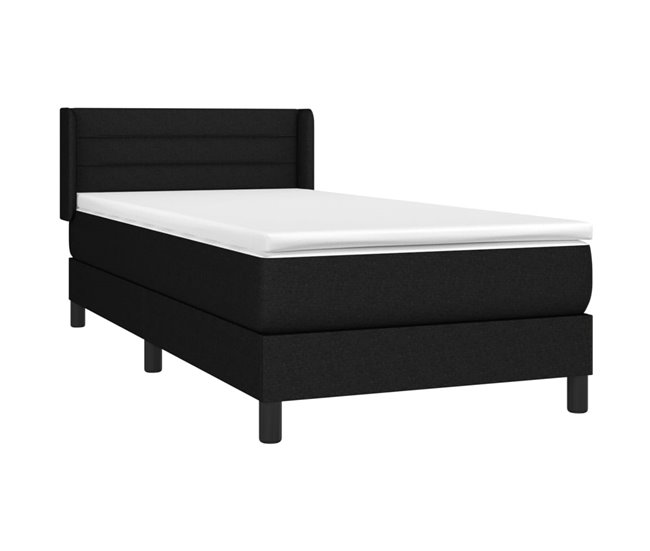 Conforama Cama Box Spring Con Colchón Tela Negro 90x200 Cm Rayas Horizontales