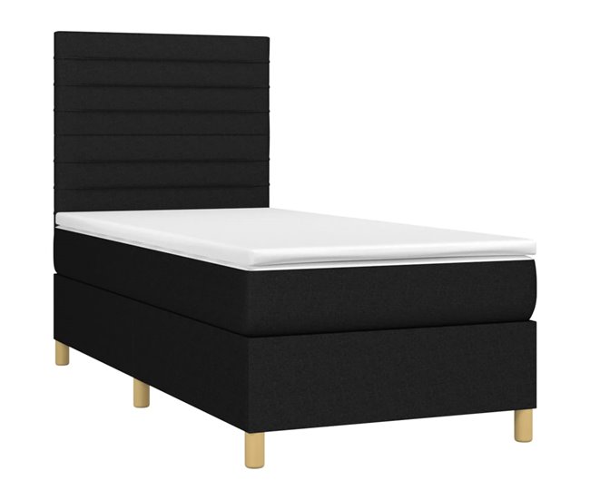 Conforama Cama Box Spring Con Colchón Tela Negro 90x200 Cm Rayas Horizontales