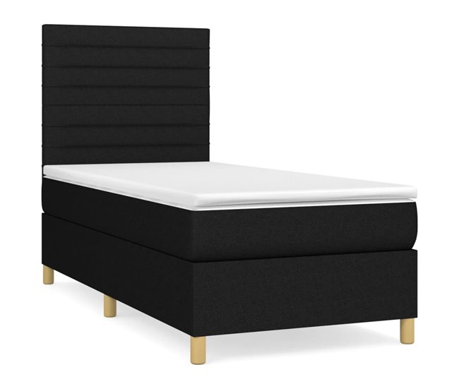 Conforama Cama box spring con colchón tela negro 90x200 cm Rayas horizontales
