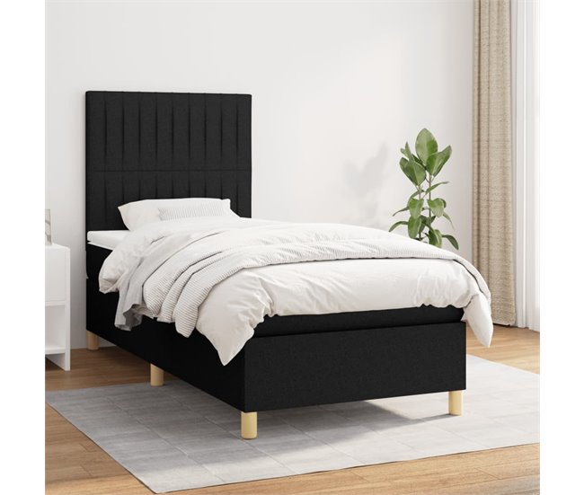Conforama Cama Box Spring Con Colchón Tela Negro 90x200 Cm Rayas Verticales