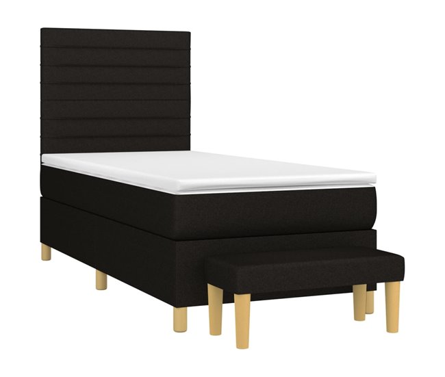 Conforama Cama Box Spring Con Colchón Tela Negro 90x200 Cm Rayas Horizontales