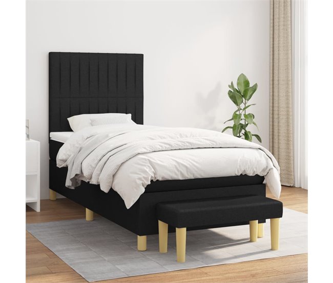 Conforama Cama Box Spring Con Colchón Tela Negro 90x200 Cm Rayas Verticales