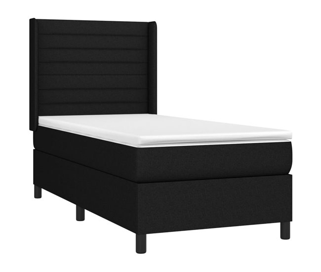 Conforama Cama Box Spring Con Colchón Tela Negro 90x200 Cm Rayas Horizontales