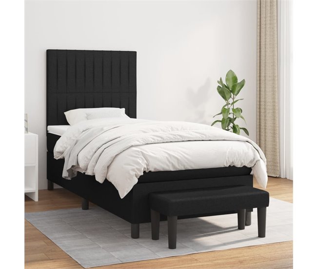 Conforama Cama Box Spring Con Colchón Tela Negro 90x200 Cm Rayas Verticales