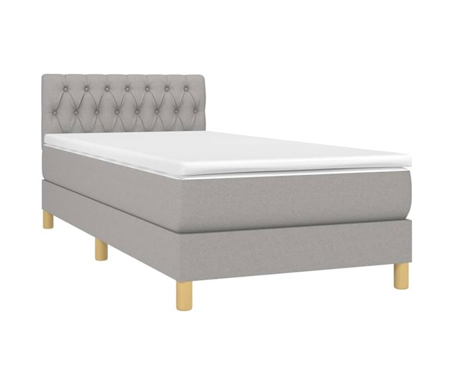 Conforama Cama Box Spring Con Colchón Tela Y LED Gris Claro 80x200 Cm Diseño De Botones