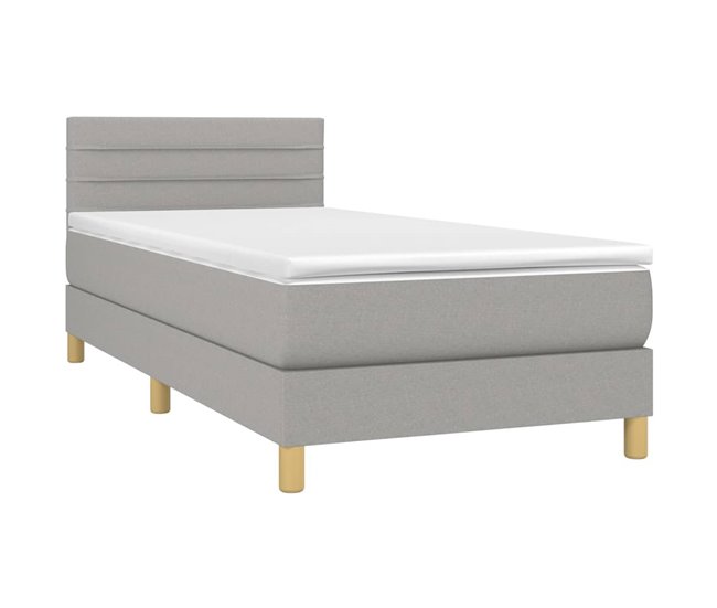 Conforama Cama Box Spring Con Colchón Tela Y LED Gris Claro 80x200 Cm Rayas Horizontales