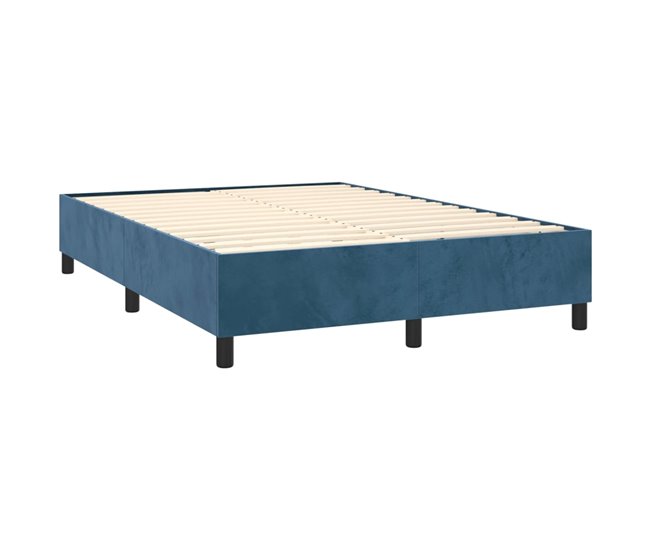 Conforama Cama Box Spring Con Colchón Terciopelo Azul Oscuro 140x190 Cm Diseño De Botones