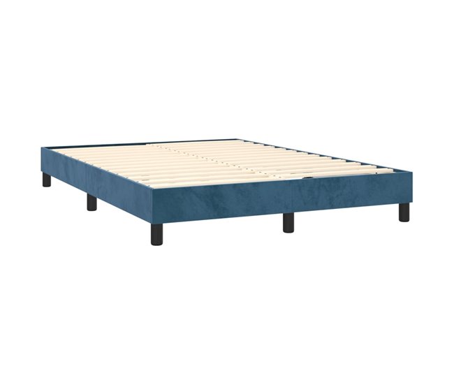 Conforama Cama Box Spring Con Colchón Terciopelo Azul Oscuro 140x200 Cm Diseño De Botones