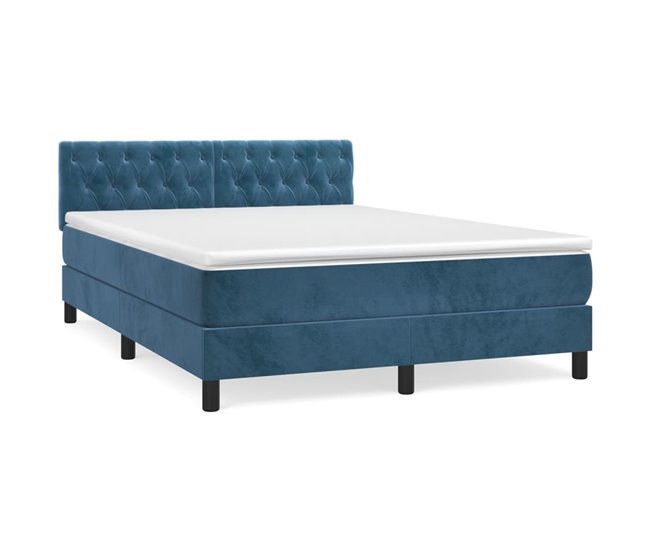Conforama Cama box spring con colchón terciopelo azul oscuro 140x200 cm Diseño de botones