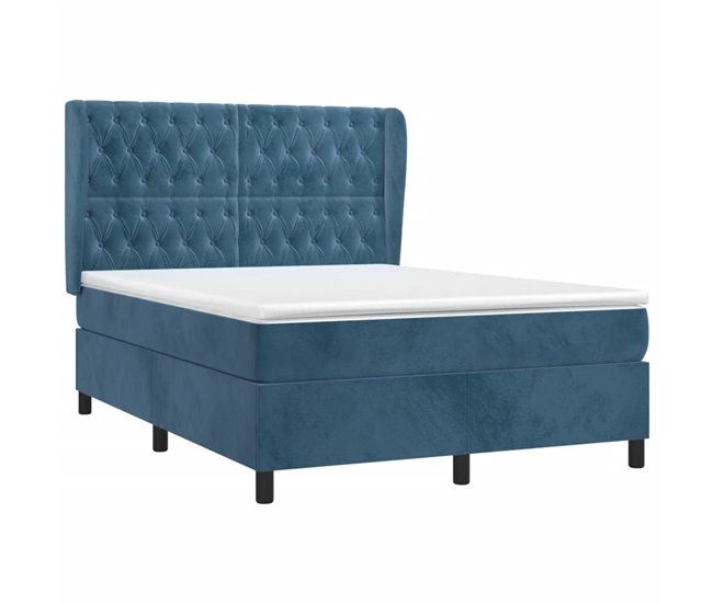 Conforama Cama Box Spring Con Colchón Terciopelo Azul Oscuro 140x190 Cm Diseño De Botones