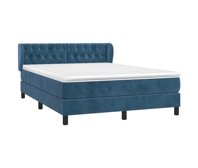 Conforama Cama Box Spring Con Colchón Terciopelo Azul Oscuro 140x190 Cm Diseño De Botones