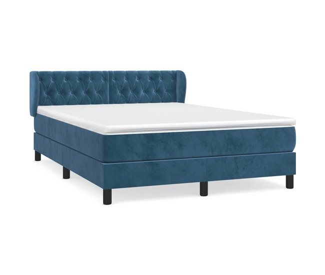 Conforama Cama box spring con colchón terciopelo azul oscuro 140x190 cm Diseño de botones