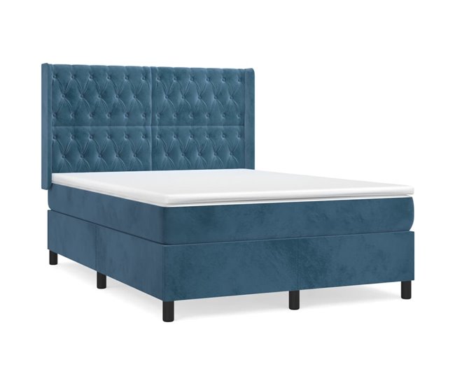 Conforama Cama box spring con colchón terciopelo azul oscuro 140x190 cm Diseño de botones