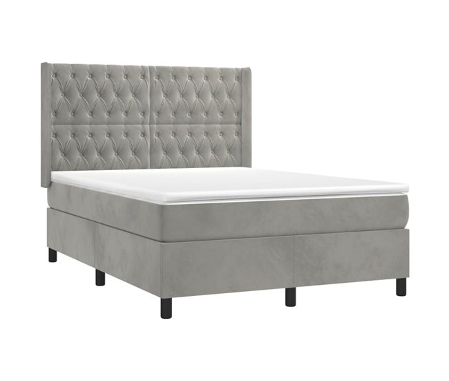 Conforama Cama Box Spring Con Colchón Terciopelo Gris Claro 140x200 Cm Diseño De Botones
