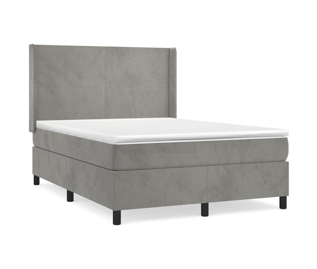 Conforama Cama box spring con colchón terciopelo gris claro 140x200 cm Diseño plano