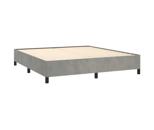 Conforama Cama Box Spring Con Colchón Terciopelo Gris Claro 160x200 Cm Rayas Horizontales