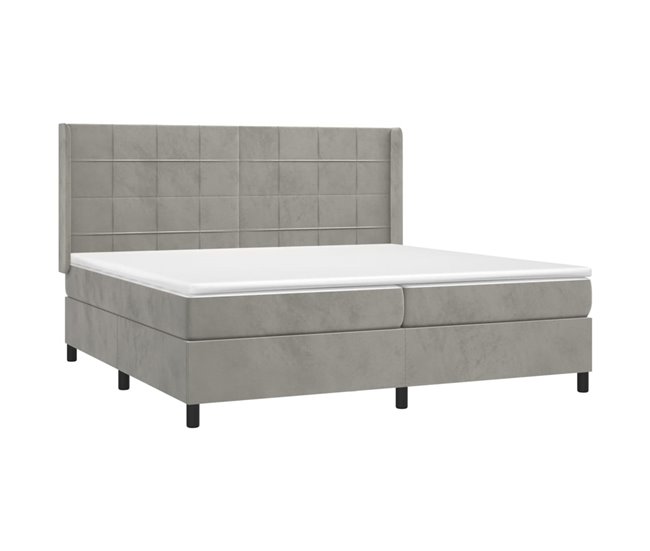 Conforama Cama Box Spring Con Colchón Terciopelo Gris Claro 200x200 Cm Bloques Con Cuadros