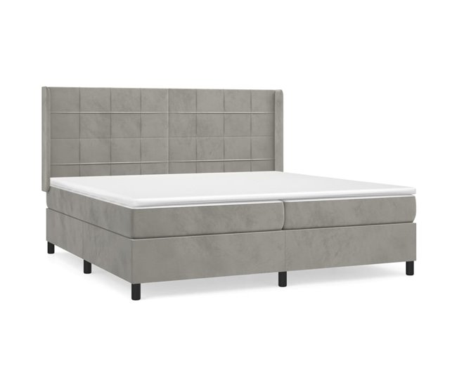 Conforama Cama box spring con colchón terciopelo gris claro 200x200 cm Bloques con cuadros