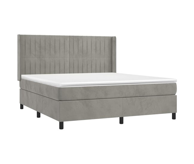 Conforama Cama Box Spring Con Colchón Terciopelo Gris Claro 160x200 Cm Rayas Verticales