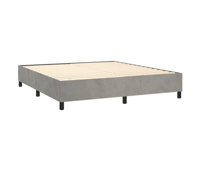 Conforama Cama Box Spring Con Colchón Terciopelo Gris Claro 160x200 Cm Rayas Verticales