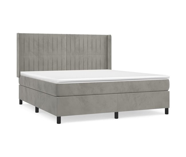Conforama Cama box spring con colchón terciopelo gris claro 160x200 cm Rayas verticales