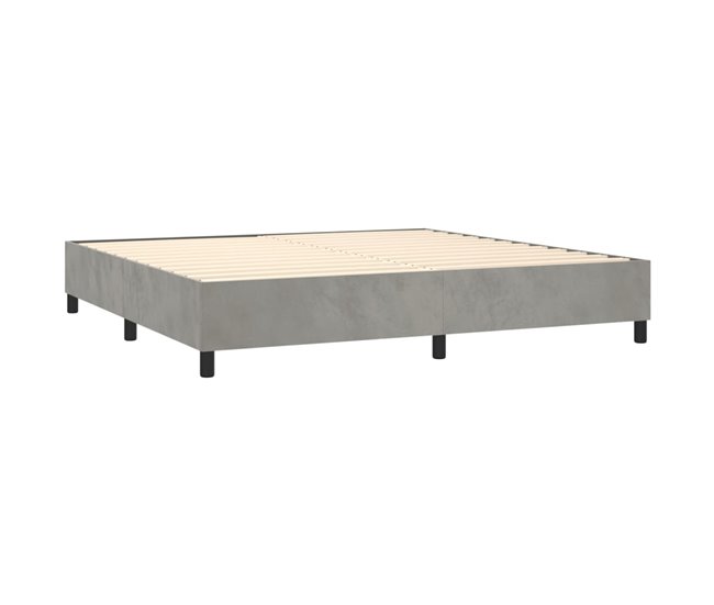 Conforama Cama Box Spring Con Colchón Terciopelo Gris Claro 180x200 Cm Bloques Con Cuadros