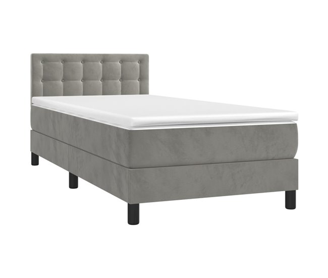 Conforama Cama Box Spring Con Colchón Terciopelo Gris Claro 80x200 Cm Botones