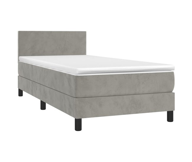 Conforama Cama Box Spring Con Colchón Terciopelo Gris Claro 90x190 Cm Diseño Plano