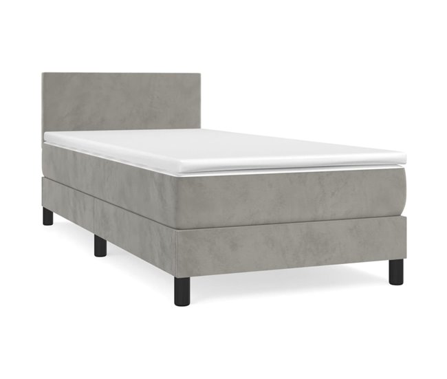 Conforama Cama box spring con colchón terciopelo gris claro 90x190 cm Diseño plano