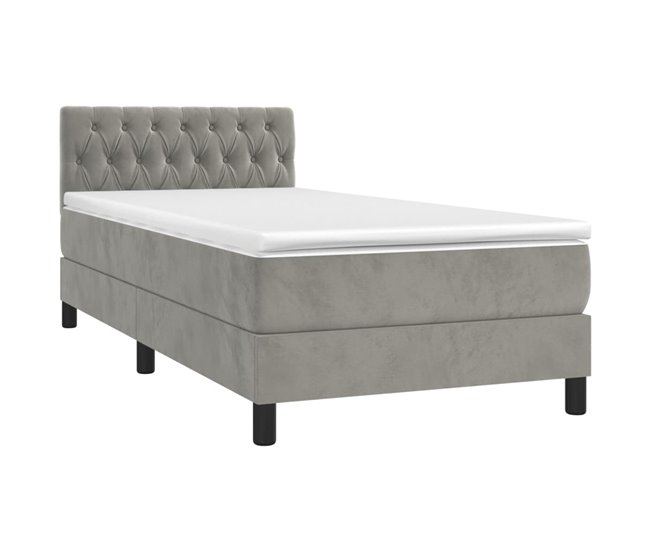 Conforama Cama Box Spring Con Colchón Terciopelo Gris Claro 90x190 Cm Diseño De Botones