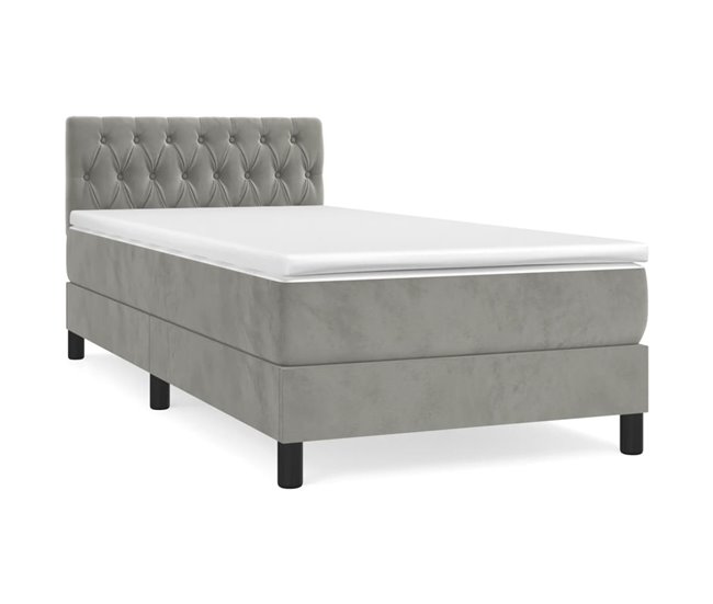 Conforama Cama box spring con colchón terciopelo gris claro 90x190 cm Diseño de botones