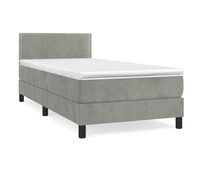 Conforama Cama box spring con colchón terciopelo gris claro 90x190 cm Liso con clavos