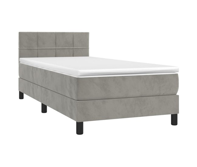 Conforama Cama Box Spring Con Colchón Terciopelo Gris Claro 80x200 Cm Bloques Con Cuadros