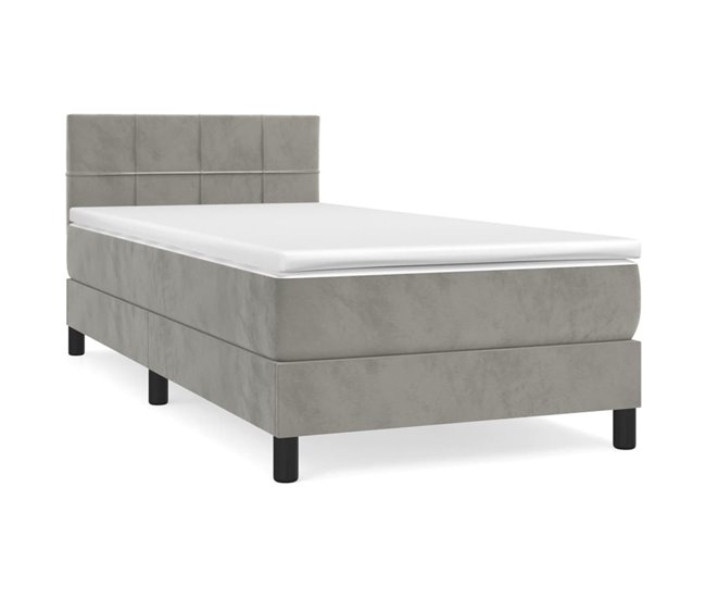 Conforama Cama box spring con colchón terciopelo gris claro 80x200 cm Bloques con cuadros