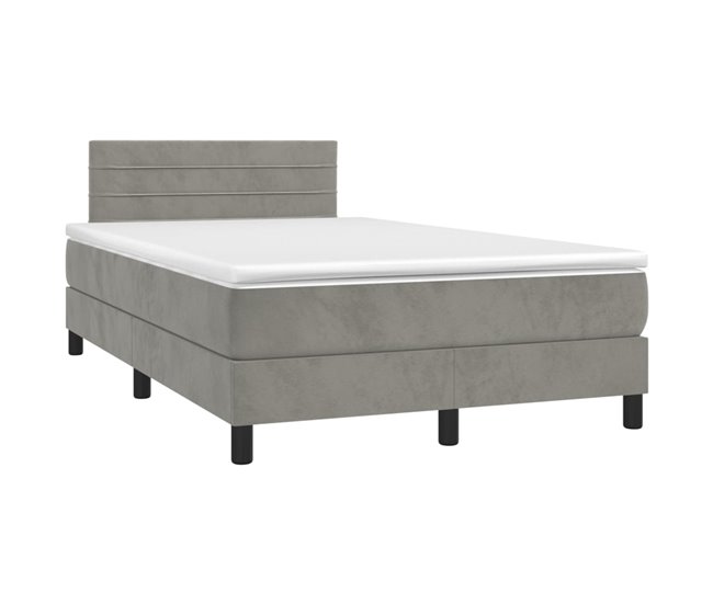 Conforama Cama Box Spring Con Colchón Terciopelo Gris Claro 120x200 Cm Rayas Horizontales
