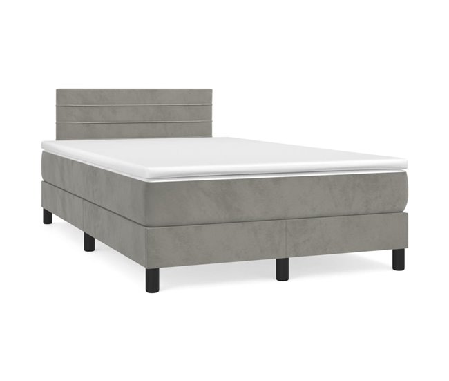 Conforama Cama box spring con colchón terciopelo gris claro 120x200 cm Rayas horizontales