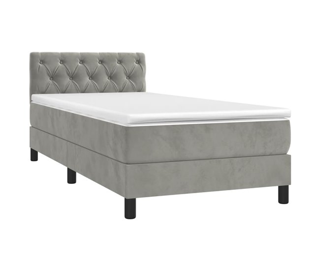 Conforama Cama Box Spring Con Colchón Terciopelo Gris Claro 80x200 Cm Diseño De Botones